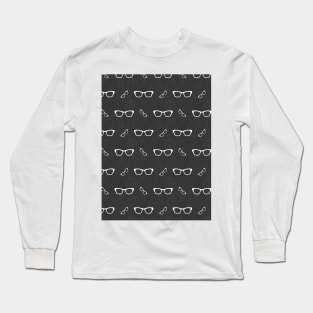 Glasses Pattern | 4 White BG Black Long Sleeve T-Shirt